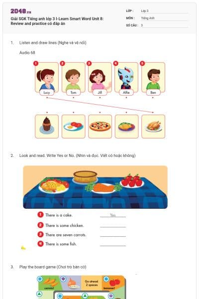 Giải SGK Tiếng anh lớp 3 I-Learn Smart Word Unit 8: Review and practice có đáp án