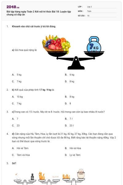 Bài tập hàng ngày Toán 2 Kết nối tri thức Bài 18: Luyện tập chung có đáp án
