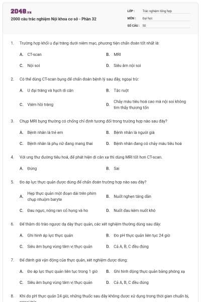 2000 câu trắc nghiệm Nội khoa cơ sở - Phần 32
