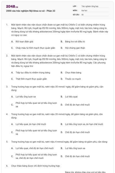 2000 câu trắc nghiệm Nội khoa cơ sở - Phần 33