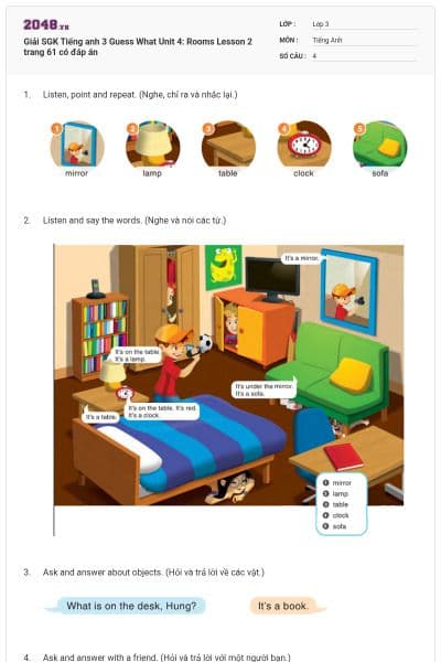 Giải SGK Tiếng anh 3 Guess What Unit 4: Rooms Lesson 2 trang 61 có đáp án