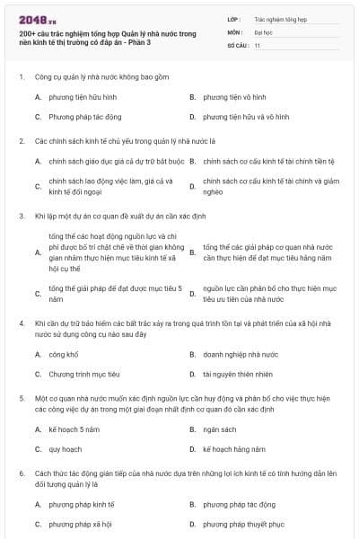 200+ câu trắc nghiệm tổng hợp Quản lý nhà nước trong nền kinh tế thị trường có đáp án - Phần 3