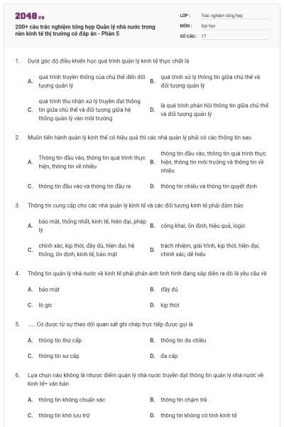 200+ câu trắc nghiệm tổng hợp Quản lý nhà nước trong nền kinh tế thị trường có đáp án - Phần 5