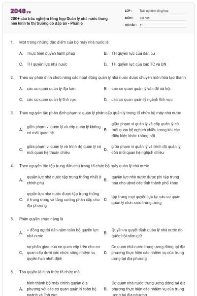 200+ câu trắc nghiệm tổng hợp Quản lý nhà nước trong nền kinh tế thị trường có đáp án - Phần 6