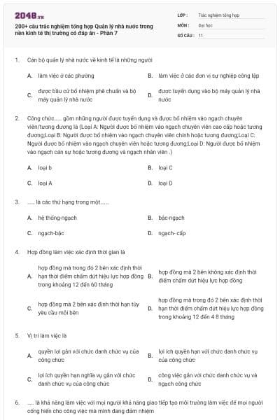 200+ câu trắc nghiệm tổng hợp Quản lý nhà nước trong nền kinh tế thị trường có đáp án - Phần 7