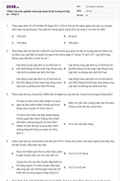 1500+ câu trắc nghiệm tổng hợp Quản lý thị trường có đáp án - Phần 2