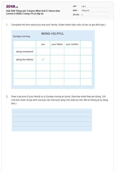 Giải SGK Tiếng anh 3 Guess What Unit 5: Home time Lesson 6 Skills 2 trang 79 có đáp án