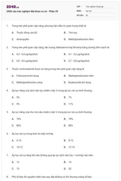 2000 câu trắc nghiệm Nội khoa cơ sở - Phần 39