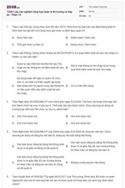 1500+ câu trắc nghiệm tổng hợp Quản lý thị trường có đáp án - Phần 16