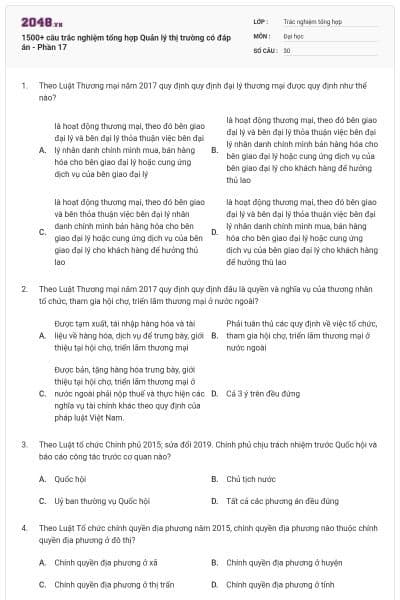 1500+ câu trắc nghiệm tổng hợp Quản lý thị trường có đáp án - Phần 17
