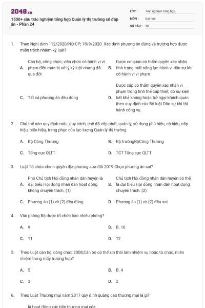 1500+ câu trắc nghiệm tổng hợp Quản lý thị trường có đáp án - Phần 24