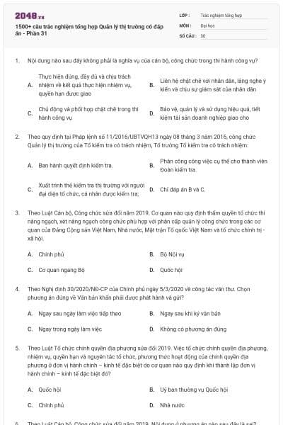 1500+ câu trắc nghiệm tổng hợp Quản lý thị trường có đáp án - Phần 31