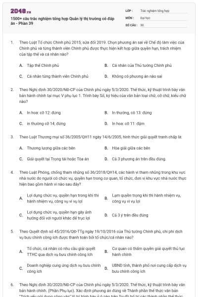1500+ câu trắc nghiệm tổng hợp Quản lý thị trường có đáp án - Phần 39