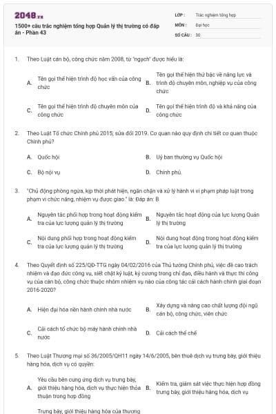 1500+ câu trắc nghiệm tổng hợp Quản lý thị trường có đáp án - Phần 43