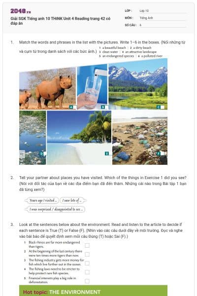 Giải SGK Tiếng anh 10 THiNK Unit 4 Reading trang 42 có đáp án