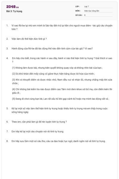 Bài 3: Tự trọng