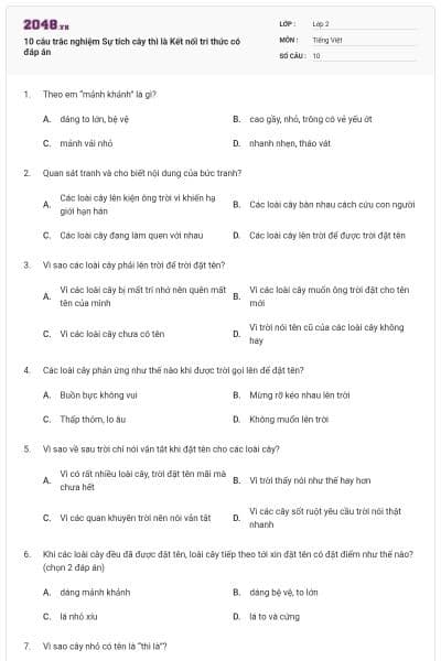 10 câu trắc nghiệm Sự tích cây thì là Kết nối tri thức có đáp án
