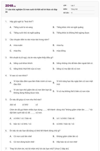 11 câu trắc nghiệm Cỏ non cười rồi Kết nối tri thức có đáp án