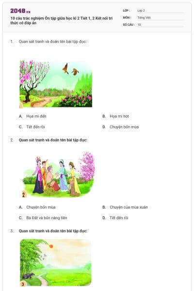 10 câu trắc nghiệm Ôn tập giữa học kì 2 Tiết 1, 2 Kết nối tri thức có đáp án