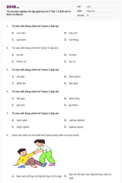 10 câu trắc nghiệm Ôn tập giữa học kì 2 Tiết 7, 8 Kết nối tri thức có đáp án