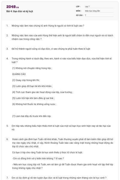 Bài 4: Đạo đức và kỷ luật