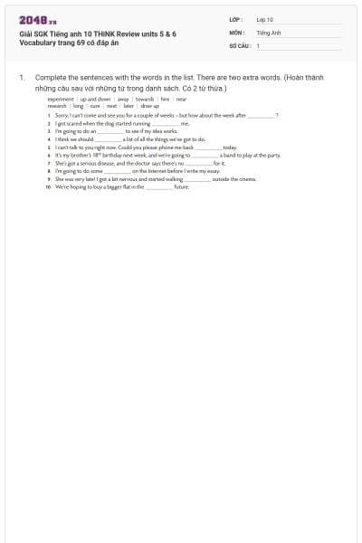 Giải SGK Tiếng anh 10 THiNK Review units 5 & 6 Vocabulary trang 69 có đáp án