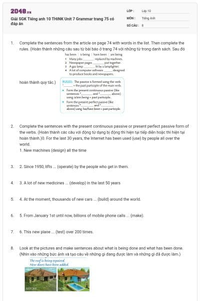 Giải SGK Tiếng anh 10 THiNK Unit 7 Grammar trang 75 có đáp án