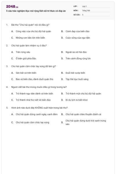5 câu trắc nghiệm Đọc mở rộng Kết nối tri thức có đáp án