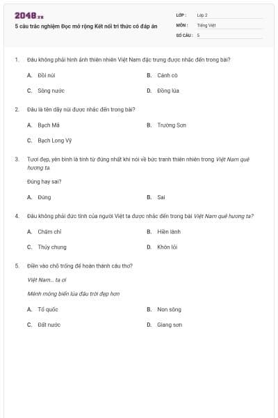 5 câu trắc nghiệm Đọc mở rộng Kết nối tri thức có đáp án