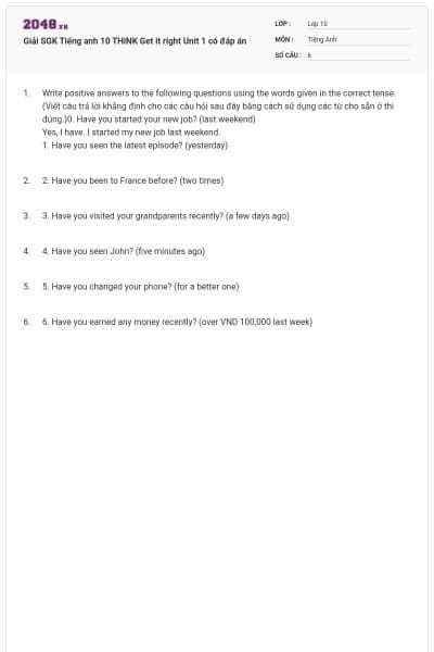 Giải SGK Tiếng anh 10 THiNK Get it right Unit 1 có đáp án