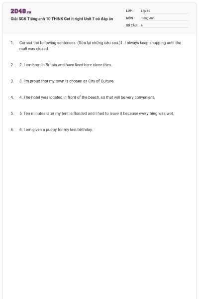 Giải SGK Tiếng anh 10 THiNK Get it right Unit 7 có đáp án