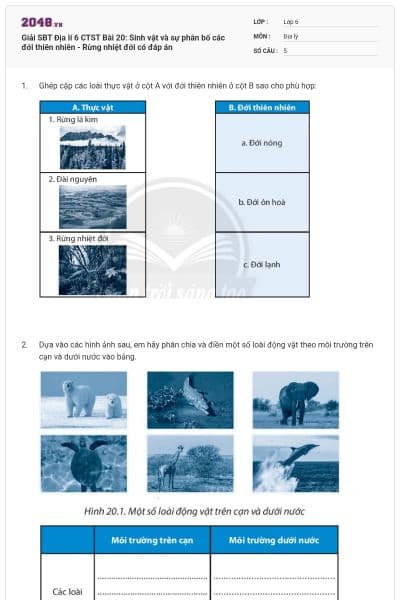 Giải SBT Địa lí 6 CTST Bài 20: Sinh vật và sự phân bố các đới thiên nhiên - Rừng nhiệt đới có đáp án