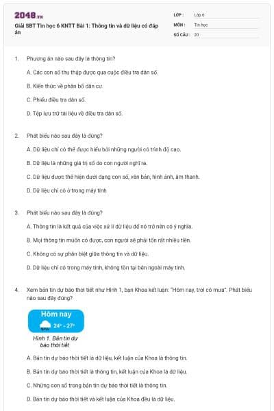 Giải SBT Tin học 6 KNTT Bài 1: Thông tin và dữ liệu có đáp án