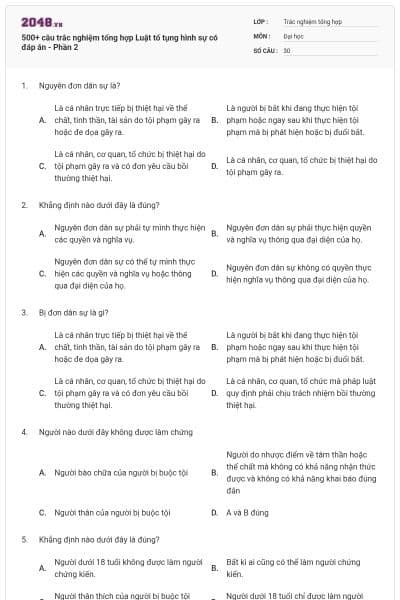 500+ câu trắc nghiệm tổng hợp Luật tố tụng hình sự có đáp án - Phần 2