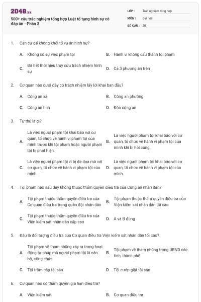 500+ câu trắc nghiệm tổng hợp Luật tố tụng hình sự có đáp án - Phần 3