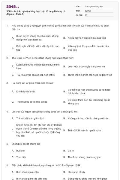 500+ câu trắc nghiệm tổng hợp Luật tố tụng hình sự có đáp án - Phần 5