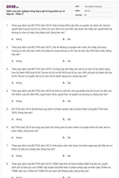 500+ câu trắc nghiệm tổng hợp Luật tố tụng hình sự có đáp án - Phần 9