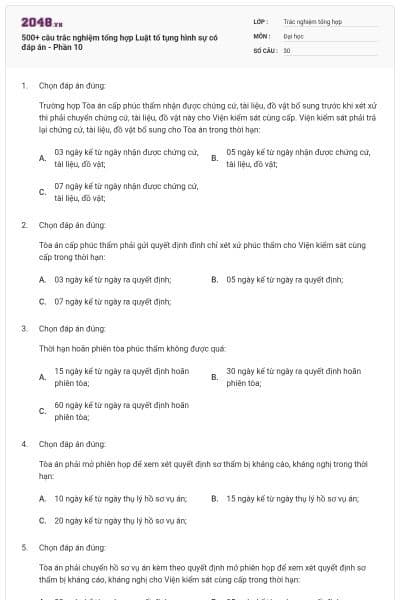 500+ câu trắc nghiệm tổng hợp Luật tố tụng hình sự có đáp án - Phần 10