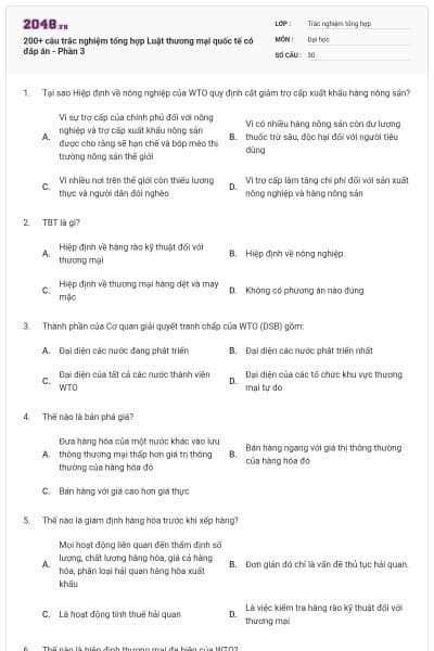 200+ câu trắc nghiệm tổng hợp Luật thương mại quốc tế có đáp án - Phần 3