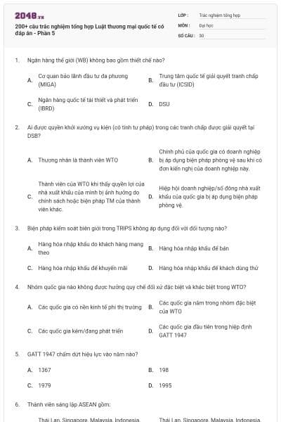 200+ câu trắc nghiệm tổng hợp Luật thương mại quốc tế có đáp án - Phần 5