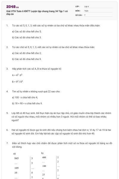 Giải VTH Toán 6 KNTT Luyện tập chung trang 34 Tập 1 có đáp án