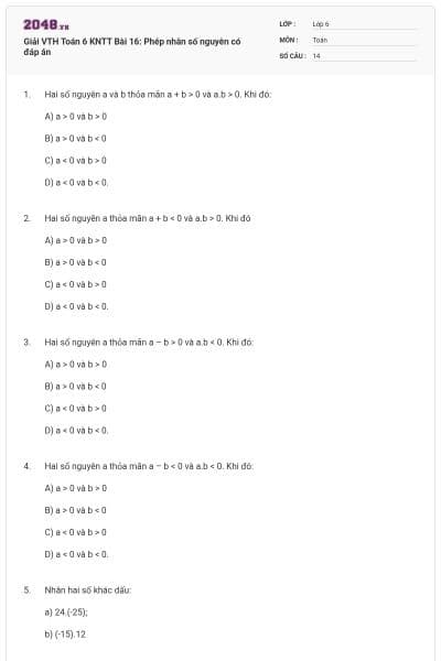 Giải VTH Toán 6 KNTT Bài 16: Phép nhân số nguyên có đáp án