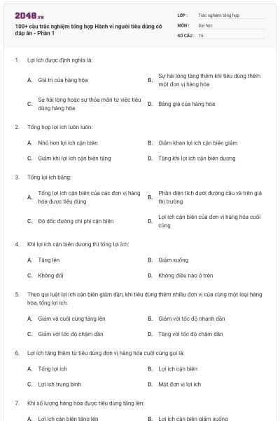 100+ câu trắc nghiệm tổng hợp Hành vi người tiêu dùng có đáp án - Phần 1