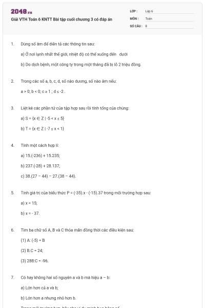 Giải VTH Toán 6 KNTT Bài tập cuối chương 3 có đáp án