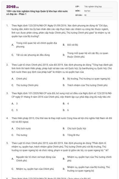 100+ câu trắc nghiệm tổng hợp Quản lý kho bạc nhà nước có đáp án - Phần 1