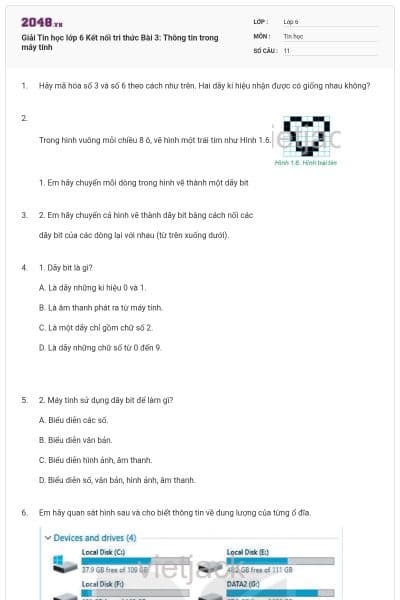 Giải Tin học lớp 6 Kết nối tri thức Bài 3: Thông tin trong máy tính