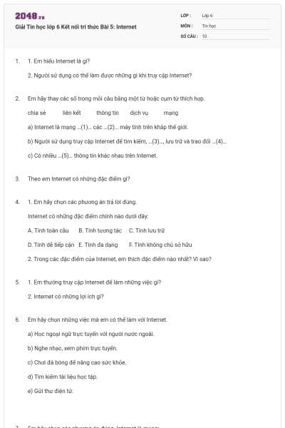 Giải Tin học lớp 6 Kết nối tri thức Bài 5: Internet