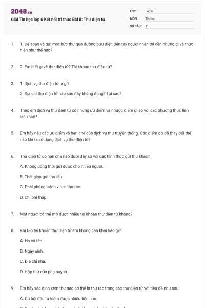 Giải Tin học lớp 6 Kết nối tri thức Bài 8: Thư điện tử