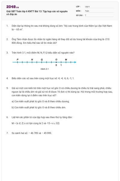 Giải SBT Toán lớp 6 KNTT Bài 13: Tập hợp các số nguyên có đáp án