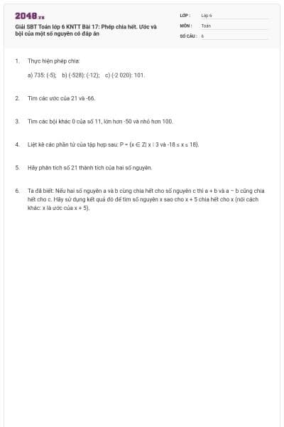 Giải SBT Toán lớp 6 KNTT Bài 17: Phép chia hết. Ước và bội của một số nguyên có đáp án